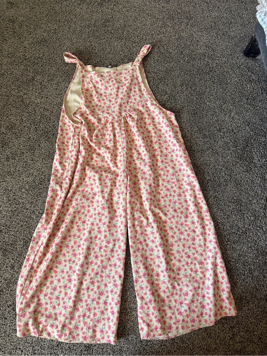 BloomChic Pants - BloomChic Cream Jumpsuit with Pink Floral Pattern